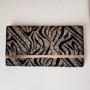 Jimmy Choo Zebra Print Gold Glitter Clutch